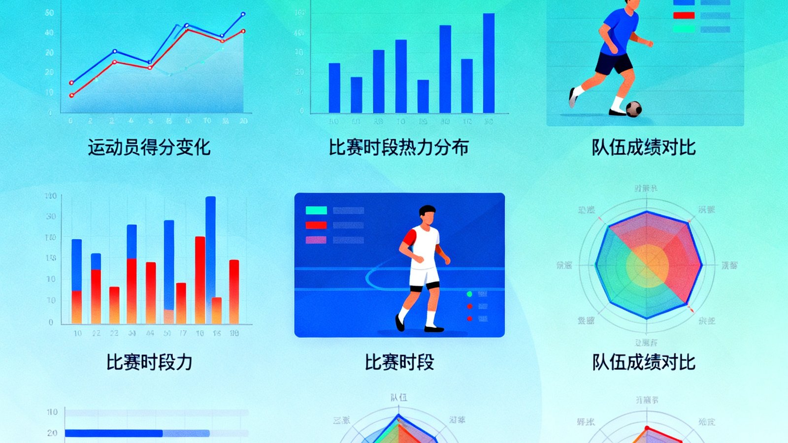 一篇关于赛事数据可视化趋势的博客文章配图，展示多种现代图表样式