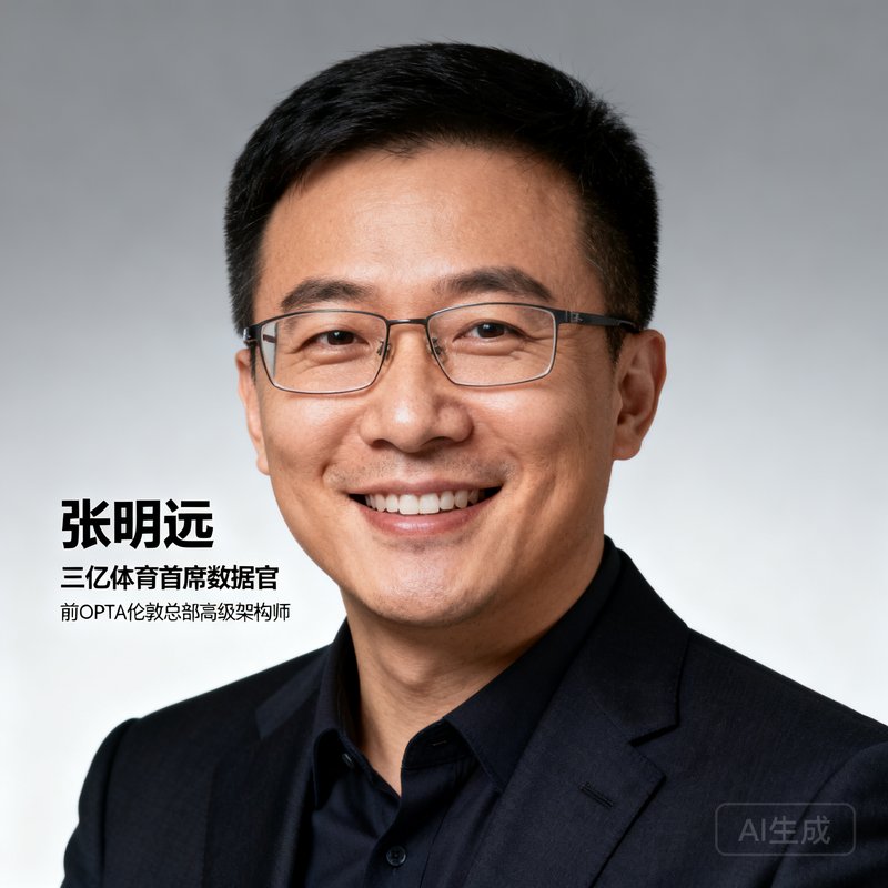 张明远，三亿体育首席数据官，前OPTA伦敦总部高级架构师，戴眼镜微笑的亚洲男性